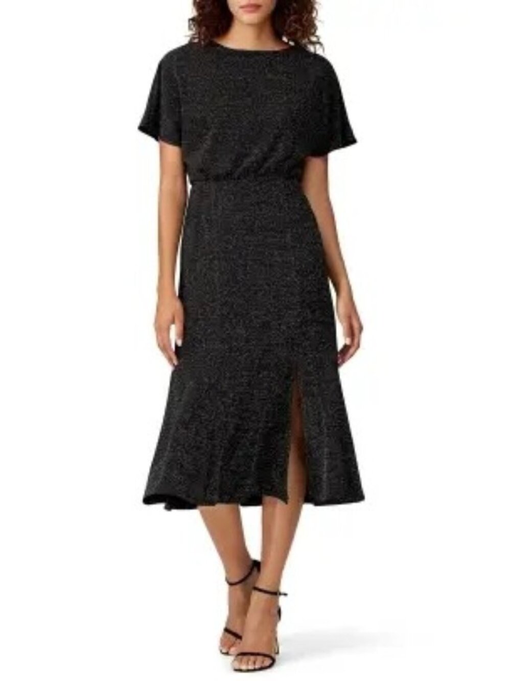 R-64. Donna Morgan Silver Metallic Knit Dress